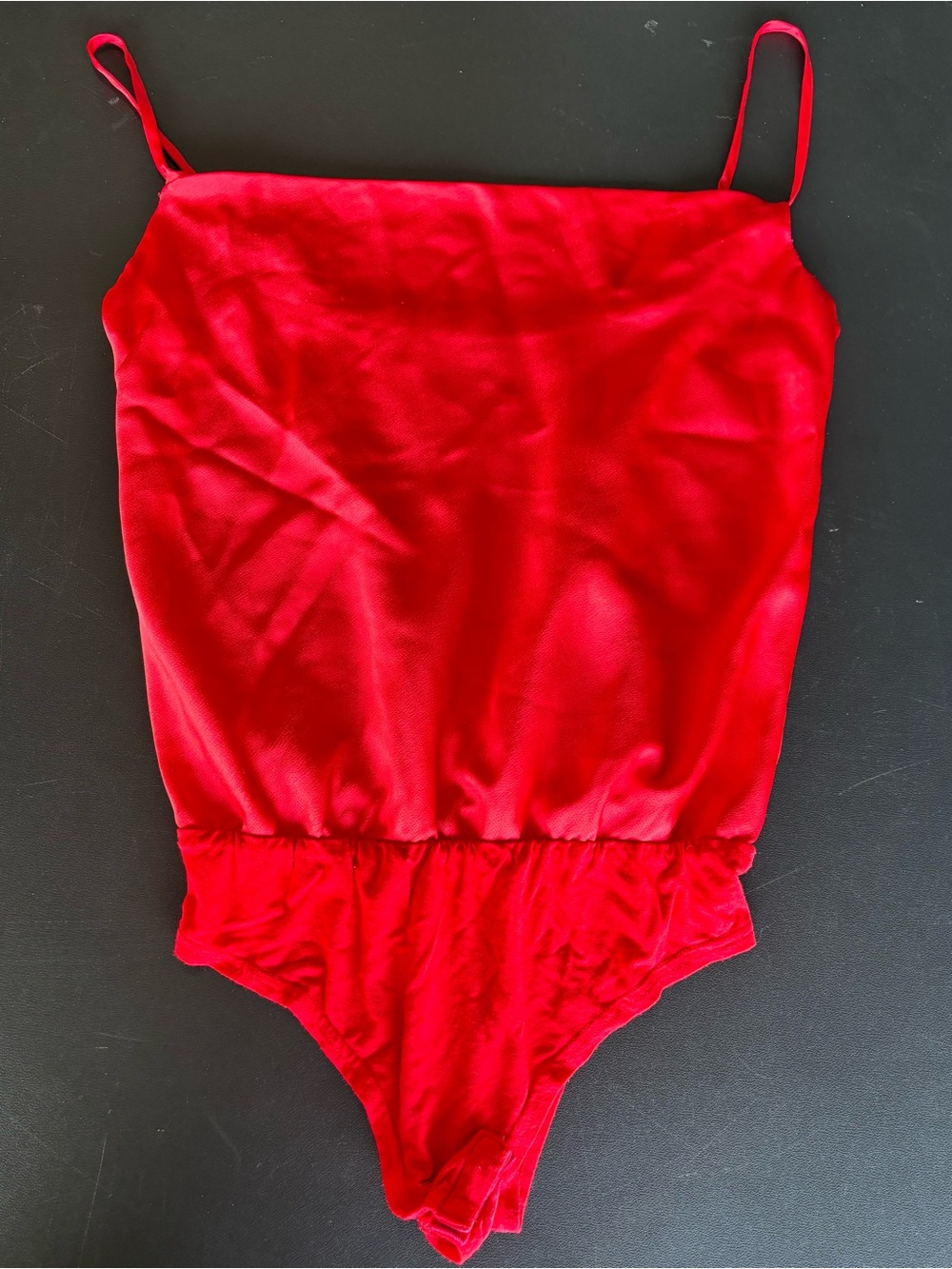 She + Sky Red Stretch Spaghetti-Strap Bodysuit